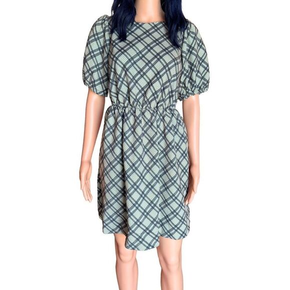 NWT Line & Dot Lisa Plaid Puff Sleeve Mini Dress - Picture 3 of 8